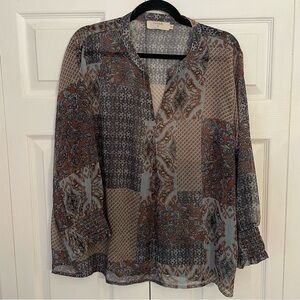 Cream Patchwork Multicolour Bohemian Blouse Top 44